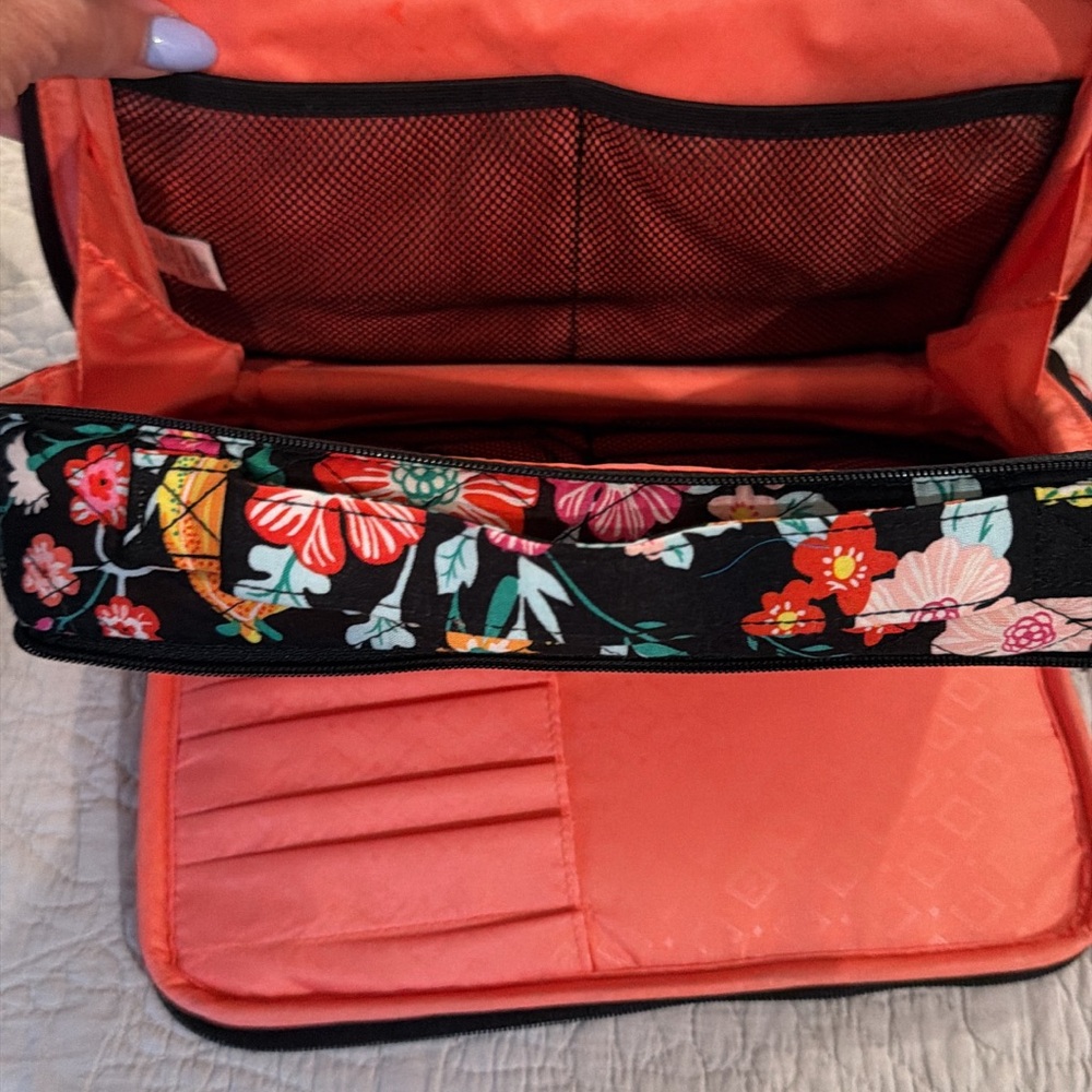 Floral Print Coral Interior Travel Jewelry Case